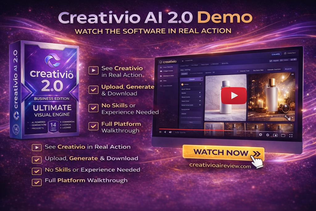 Creativio AI 2.0 demo video showing AI product photography software